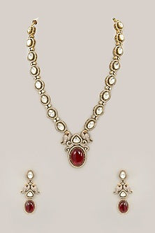 Gold Plated Jadau Faux Polki Long Necklace Set