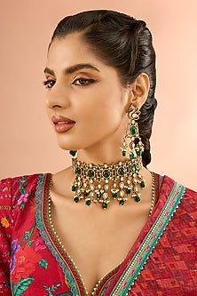 Gold Plated Jadau Faux Polki Choker Necklace Set