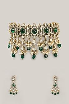 Gold Plated Jadau Faux Polki Choker Necklace Set