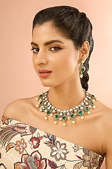Gold Plated Jadau Faux Polki Choker Necklace Set