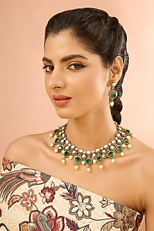 Gold Plated Jadau Faux Polki Choker Necklace Set