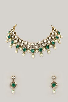 Gold Plated Jadau Faux Polki Choker Necklace Set