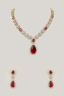 Gold Plated Jadau Faux Polki Pendant Necklace Set
