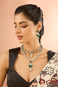 Gold Plated Jadau Faux Polki Layered Pendant Necklace Set