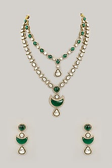 Gold Plated Jadau Faux Polki Layered Pendant Necklace Set