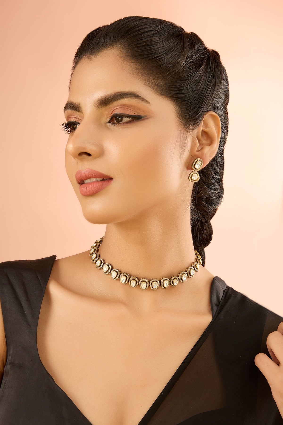 Gold Plated Jadau Faux Polki Choker Necklace Set