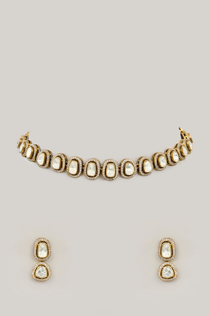 Gold Plated Jadau Faux Polki Choker Necklace Set