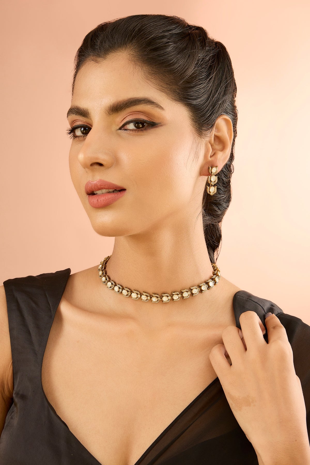 Gold Plated Jadau Faux Polki Choker Necklace Set