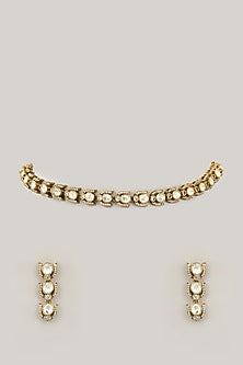 Gold Plated Jadau Faux Polki Choker Necklace Set