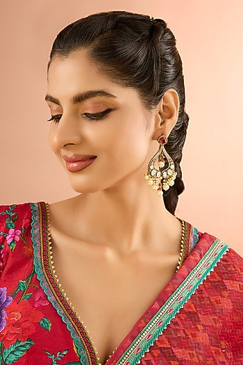 Gold Plated Jadau Faux Polki Dangler Earrings