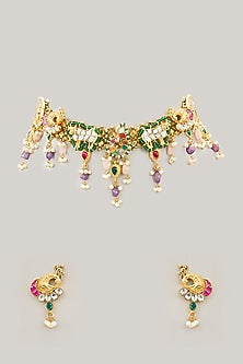 Gold Plated Jadau Kundan Polki Choker Necklace Set