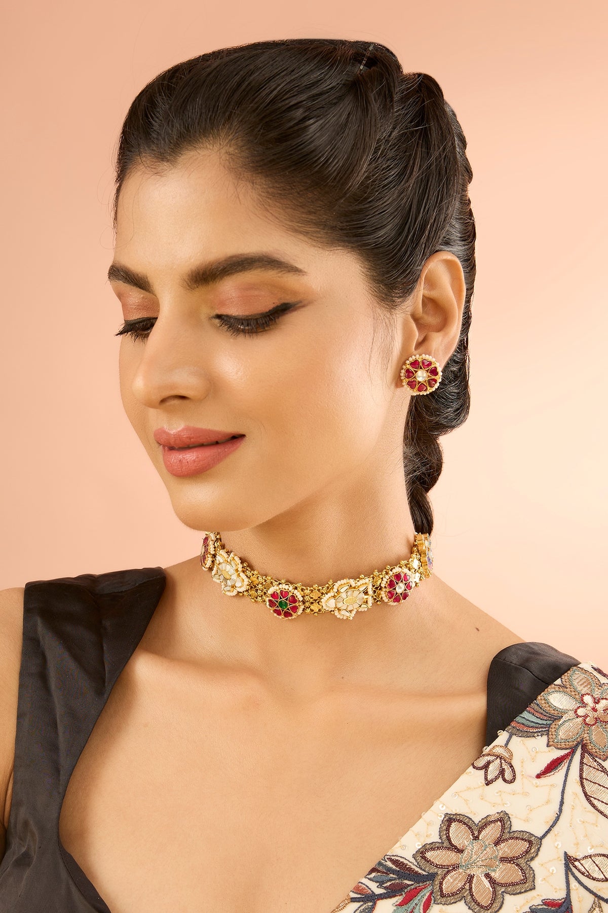 Gold Plated Jadau Kundan Polki Choker Necklace Set