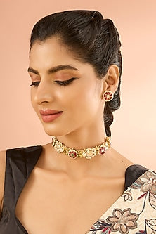 Gold Plated Jadau Kundan Polki Choker Necklace Set