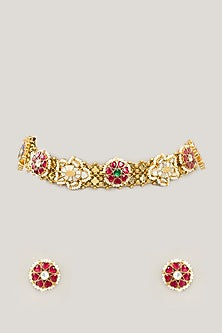 Gold Plated Jadau Kundan Polki Choker Necklace Set