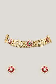 Gold Plated Jadau Kundan Polki Choker Necklace Set