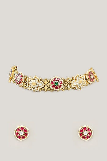 Gold Plated Jadau Kundan Polki Choker Necklace Set