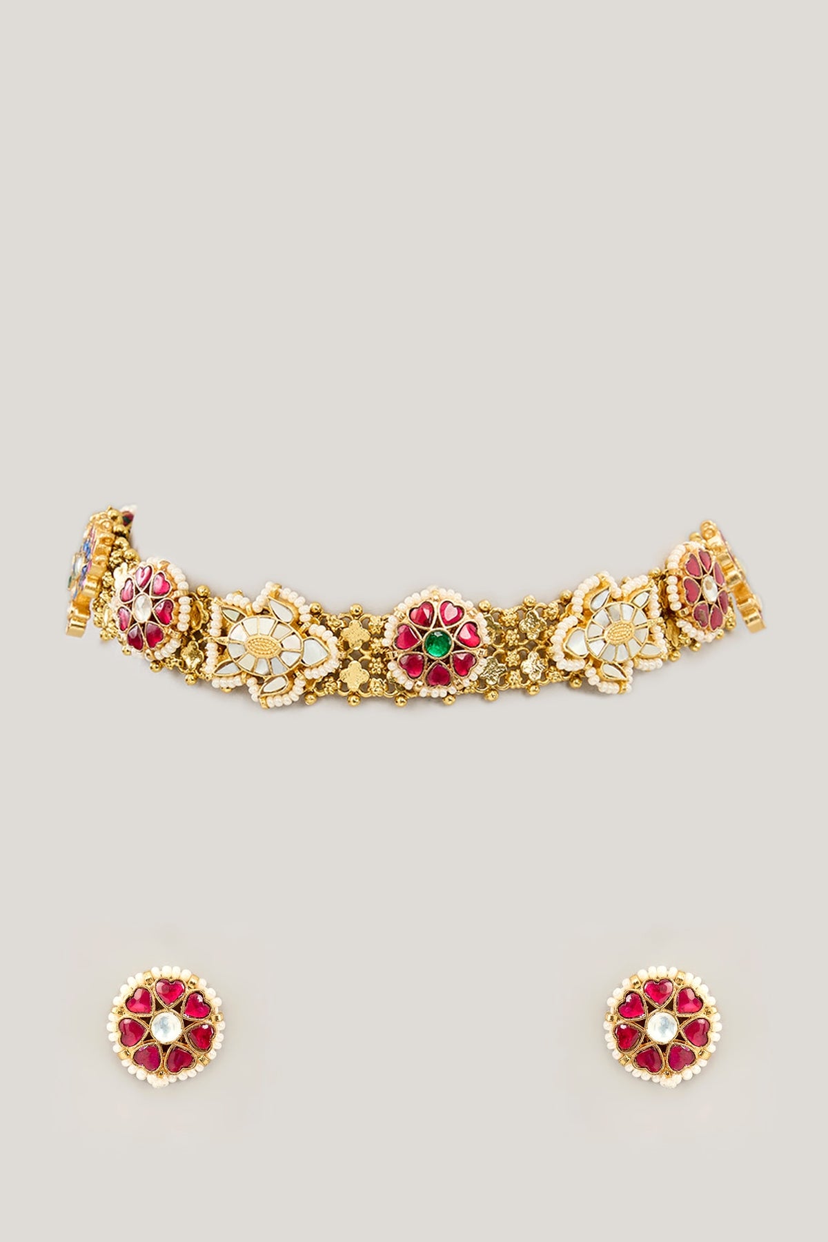 Gold Plated Jadau Kundan Polki Choker Necklace Set