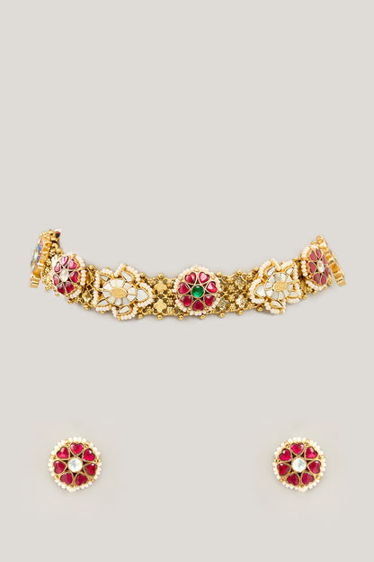 Gold Plated Jadau Kundan Polki Choker Necklace Set