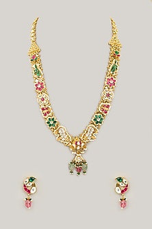 Gold Plated Jadau Kundan Polki Long Necklace Set