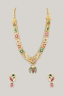 Gold Plated Jadau Kundan Polki Long Necklace Set