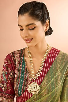 Gold Plated Mother of Pearl Long Pendant Necklace