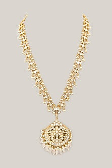 Gold Plated Mother of Pearl Long Pendant Necklace