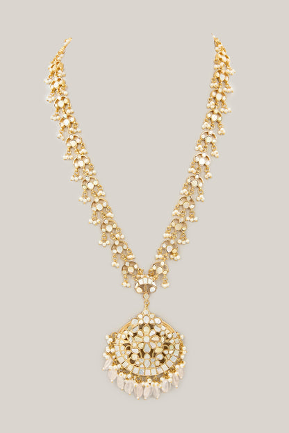 Gold Plated Mother of Pearl Long Pendant Necklace
