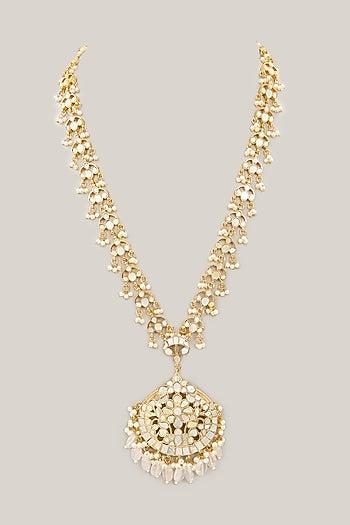 Gold Plated Mother of Pearl Long Pendant Necklace