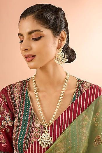Gold Plated Mother Of Pearl Long Pendant Necklace Set
