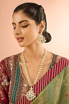 Gold Plated Mother Of Pearl Long Pendant Necklace Set