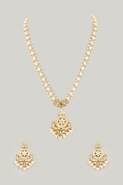 Gold Plated Mother Of Pearl Long Pendant Necklace Set