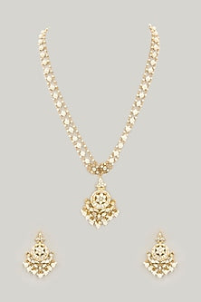 Gold Plated Mother Of Pearl Long Pendant Necklace Set