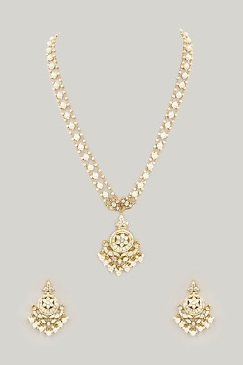 Gold Plated Mother Of Pearl Long Pendant Necklace Set