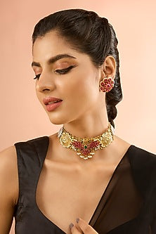 Gold Plated Jadau Kundan Polki Choker Necklace Set