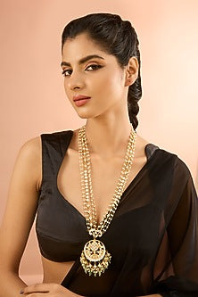 Gold Plated Jadau Kundan Polki Long Pendant Necklace
