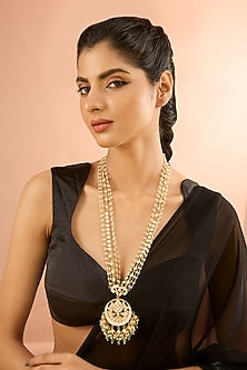 Gold Plated Jadau Kundan Polki Long Pendant Necklace