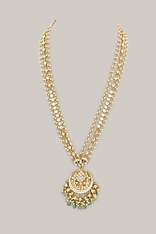 Gold Plated Jadau Kundan Polki Long Pendant Necklace