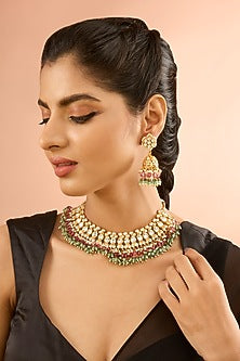 Gold Plated Jadau Kundan Polki Necklace Set
