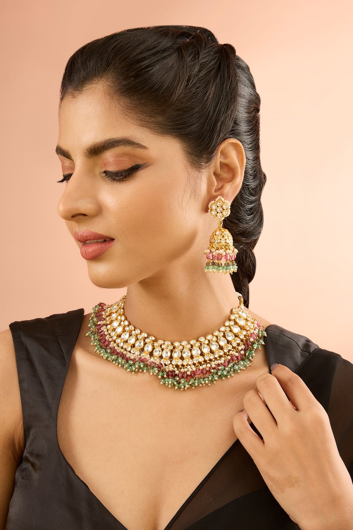 Gold Plated Jadau Kundan Polki Necklace Set