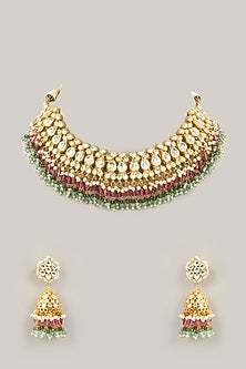 Gold Plated Jadau Kundan Polki Necklace Set