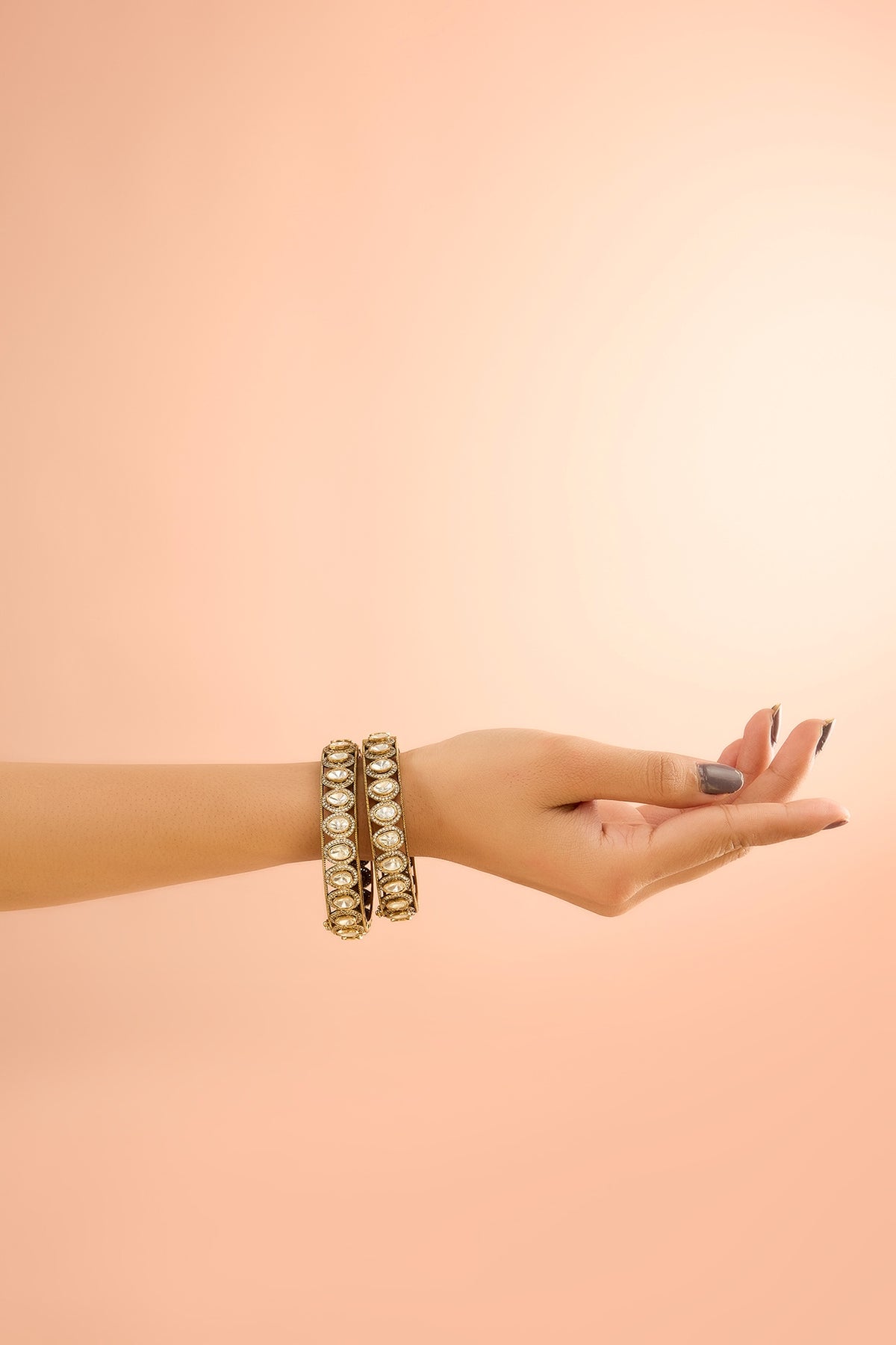 Gold Plated Jadau Kundan Polki Bangles (Set Of 2)