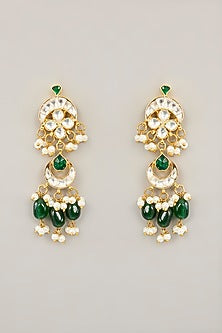 Gold Plated Jadau Kundan Polki Long Pendant Necklace Set