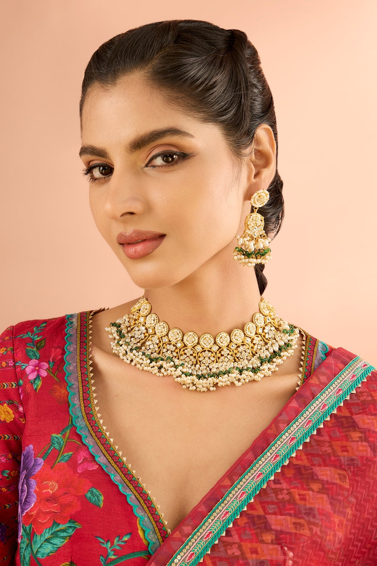 Gold Plated Jadau Kundan Polki Necklace Set