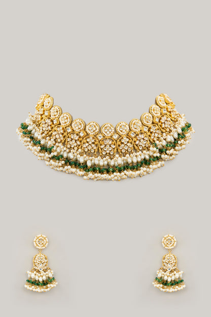 Gold Plated Jadau Kundan Polki Necklace Set
