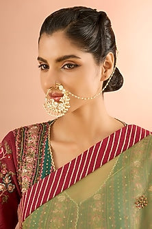 Gold Plated Jadau Kundan Polki & Natural Gemstone Nose Ring