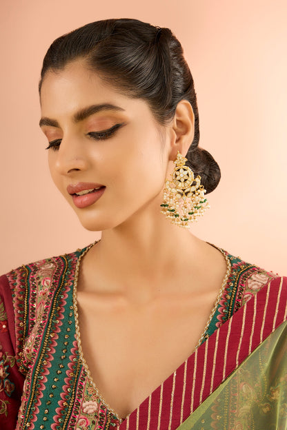 Gold Plated Jadau Mother Of Pearl & Natural Gemstone Dangler Earrings