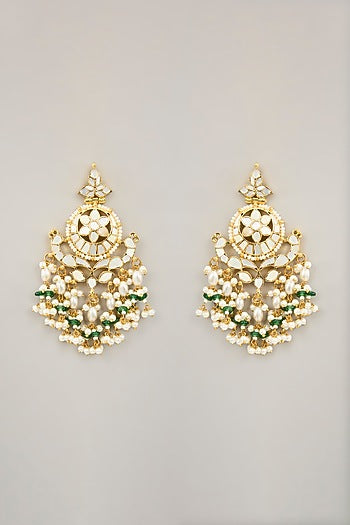 Gold Plated Jadau Mother Of Pearl & Natural Gemstone Dangler Earrings