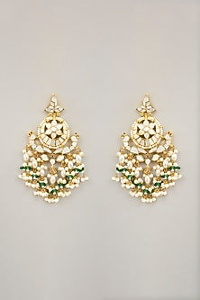 Gold Plated Jadau Mother Of Pearl & Natural Gemstone Dangler Earrings