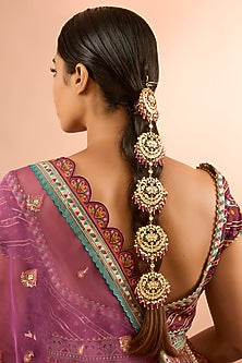 Gold Plated Jadau Kundan Polki & Natural Gemstone Hair Braid