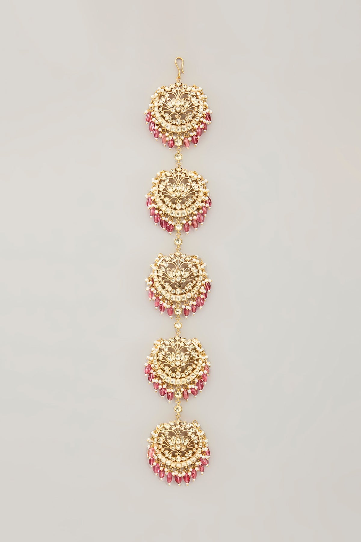 Gold Plated Jadau Kundan Polki & Natural Gemstone Hair Braid